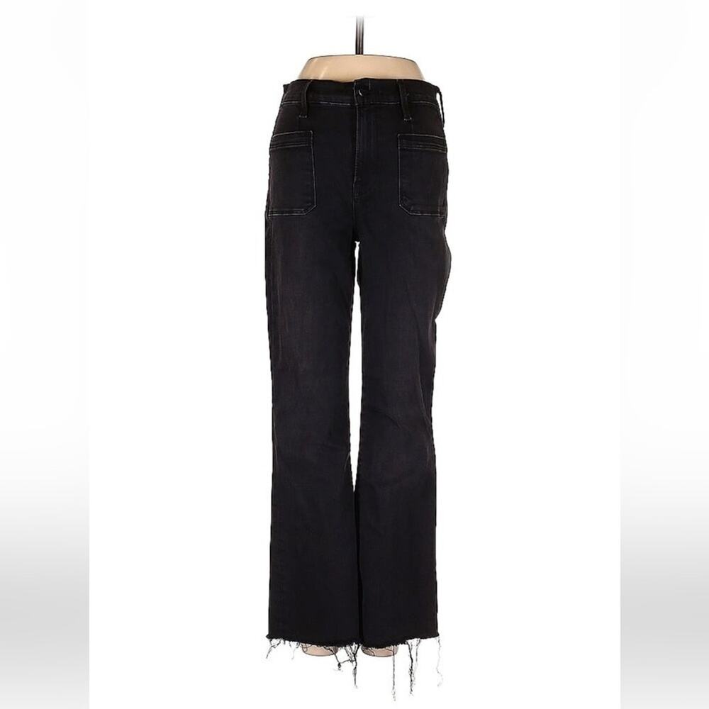 Frame Denim Women's Stretch Le Bardot Cropped Flare Jeans Raw Hem Size 25 Black